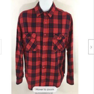 Arizona Jeans Mens Size L Red Plaid Long Sleeve Button Front Cotton Casual Shirt